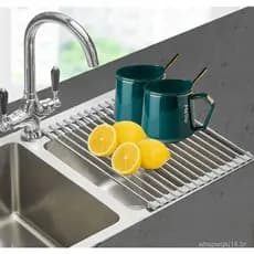 Ahyuan Escorredor de Louça Enrolável para Pia de Cozinha, Escorredor de Louça Portátil e Dobrável (Cinza Quente, 17.8''X