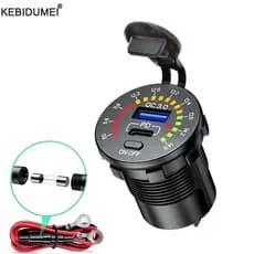 12/24V À Prova Dwaterproof Água USB PD Tomada Carga Rápida 36W Duplo QC 3.0 Carregador De Carro Com Voltímetro LED Inter