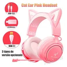 SOMIC GS510 2.4G Sem Fio/Com Orelha De Gato Rosa Fone De Ouvido PC Gamer Som Surround Fones Microfone Luz Led Para Compu