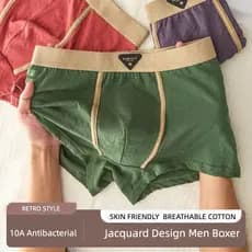 Roupa Íntima Masculina De Algodão Retrô KINGDAFA , Boxer Básico Respirável Masculino Lelaki , Spender Seluar Dalam