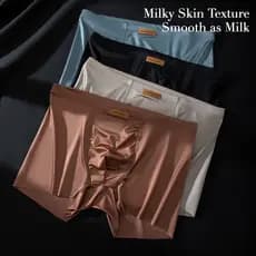 KINGDAFA Cueca Boxer Masculina De Seda Com Leite Brilhante , Gelada Sem Costura Respirável Lelaki , Spender Seluar Dalam