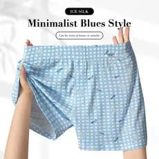KINGDAFA Roupa Íntima Masculina De Seda Gelada Minimalista Estilo Azul Legal Versão Solta Shorts Boxer Masculino , Gasta