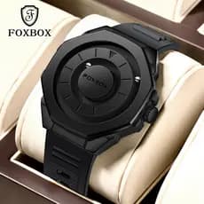 FOXBOX Relógio Masculino Original À Prova D'água Esporte Aço Inoxidável Magnético Quartzo Preto De Pulso Para Homens