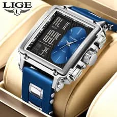 Relógio De Pulso De Quartzo De Luxo À Prova D'água LIGE Watch Men Sports Dual Display Silicone Strap D '