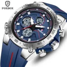 FOXBOX Relógio Masculino Com Display Duplo Original À Prova D'água Cronógrafo De Pulso De Quartzo