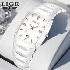 LIGE Relógio Feminino Original À Prova D'água Esportivo Com Pulseira De Cerâmica Relógios De Quartzo