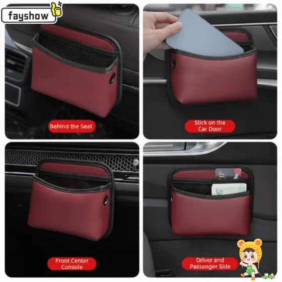 Caixa De Armazenamento De Carro FAYSHOW , Bolsa De Bolso Organizadora Estilo De Couro PU , Organizador Autoadesivo