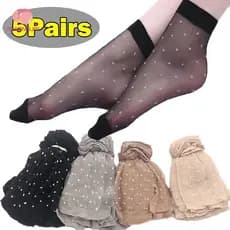 5 Pares/Pack Summer Cool Crystal Transparent Silky Meias Curtas De Seda Transparentes/Polka Dot Ultra Fino Elástico Invisível Respiráveis