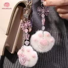 1 PC Porta-Chaves De Pata De Gato Fofo De Pelúcia Floculante Pingentes De Animais Correntes De Para Carro De Mochila Acessórios