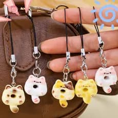 6 Pçs Bonito Donut Gatinho Chaveiro-Pingente De Gato De Cauda Longa Dos Desenhos Animados-Corrente Do Telefone Móvel Moc