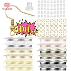 300 Pçs/Set Brinco Gancho Fio De Orelha Com Tampões De Ouvido De Silicone Kit Para Brincos DIY Descobertas De Jóias Faze