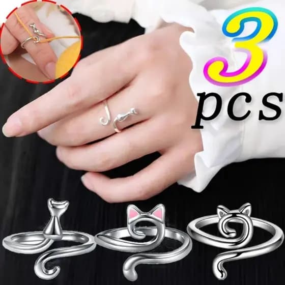 [Hot] 3 Pçs Bonito Em Forma De Gato Tricô Crochê Anéis Ajustáveis DIY Artesanato Fio Guia Dedais Ferramentas Enroladoras