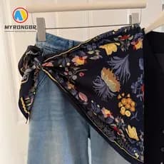 Lenço Triangular Floral MYRONGBR , Calça Multifuncional Combinando Gravata Feminina , Cetim De Seda