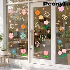 Adesivo De Porta De Vidro De Flor Peônia , Decalque De Janela Aderente Estático Autoadesivo De PVC , Floral Removível