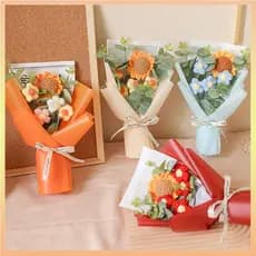 Buquê De Girassol De Crochê Feito À Mão Acabado , Inchado De Malha Com Saco De Presente , Flores Artificiais Para O Dia