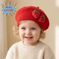 Chapéu Infantil MAXGOODS Para Meninas , Boina De Bebê Morango Vermelho , De Malha Quente E Doce Crianças De 0 A 12 Meses