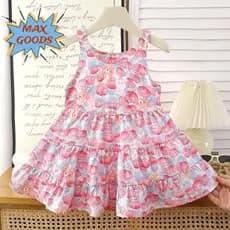 MAXGOODS Vestidos Infantis Com Colete , Florais Doces E Legais De Verão Para Meninas , Vestido De Princesa Estampado Gra