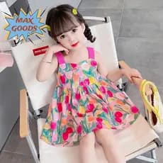 MAXGOODS Vestidos De Praia Para Bebês Meninas , Vestido Floral Macio Evasê , Roupas De Tulipa Respiráveis Sem Alças