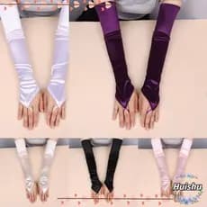 HUISHU Luvas Femininas , De Dedo Com Gancho De Cetim De 49CM Longas Sem Dedos Elasticidade Retrô Sólida Para Cosplay