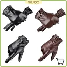 Luvas De Couro SUQI Full Finge Masculinas Pretas Para Dirigir