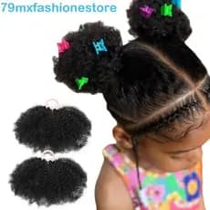 MXFASHIONESB 2 Peças De Rabo De Cavalo Sintético Infantil , Coque Alto Preto Mini Afro Crespo De Cabelo Encaracolado , P