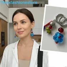 MXFASHIONESB Brincos Assimétricos Exclusivos , De Contas De Flores De Resina Doces , Fivela De Orelha Com