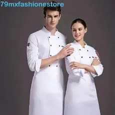 Roupas De Trabalho De Chef MXFASHIONESB , Uniforme De Malha Respirável De Manga Comprida , Terno Preto E Branco
