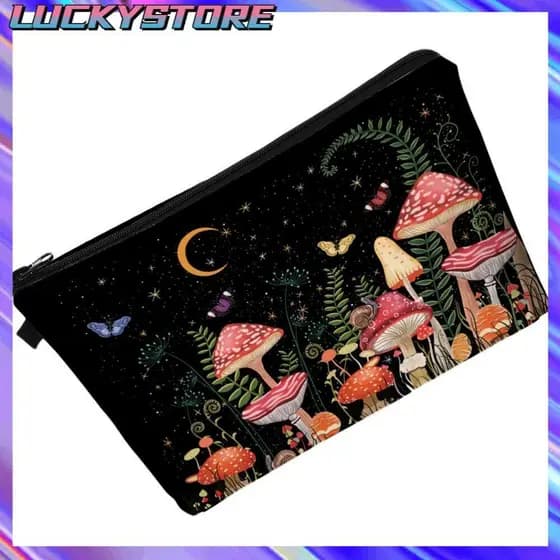 LUCKYSTOREGOODS Organizador De Maquiagem , Bolsa Cosmética De Poliéster Com Estampa De Cogumelo De Armazenamento De Viag