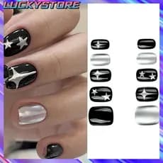 LUCKYSTOREGOODS Unhas Postiças , Falsas Redondas Curtas Y2K , Pontas De Destacáveis Francesas De Cobertura Completa Para