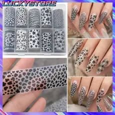 LUCKYSTOREGOODS Folhas De Unhas , Adesivos De Flores Com Estampa De Leopardo , Decorações Padrão De Listras Efeito De La