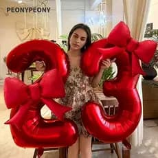 Balão Digital 0-9 Com Número PEONY , Balões De Folha Grandes Vermelhos De 32 Polegadas , Decoração De Aniversário