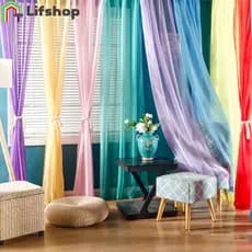 200cmx100cm Cortina De Tule Transparente Cor Pura/Painel De Chiffon/Cortinas De Sala De Estar Decorativas