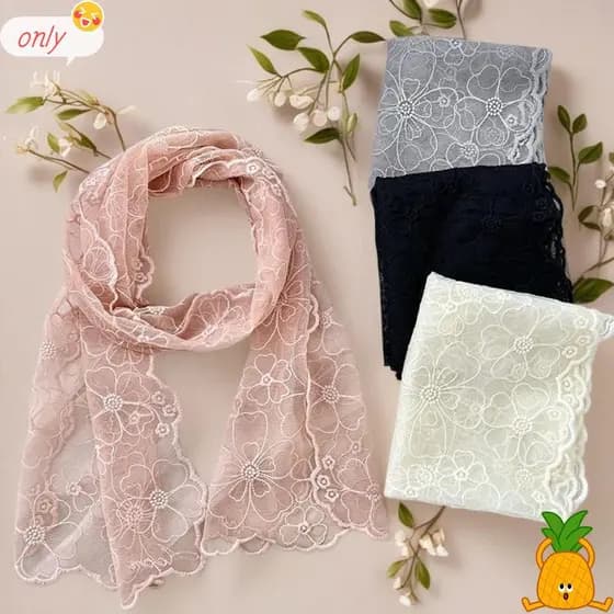 ONLYGOODS Xale Protetor Solar De Verão , Lenço Longo De Renda Feminino Com Flor Bordada Versão Coreana