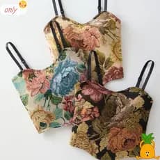 ONLYGOODS Colete Fino De Uma Peça , Com Almofada No Peito , Regata Sem Mangas , Bordado Floral , Top Curto Retrô Feminin
