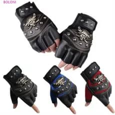 BOLONI Luvas De Meia-Dedos Para Motocicletas Acessórios Punk Rivet PU Motocicleta Sem Dedo Em Couro