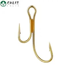 CHLIZ 20pcs Âncora Gancho De Peixe , Anzol Duplo De Aço Com Alto Carbono Antiderrapante Pesca Barbado Dourado Durável