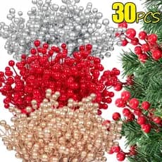 30 Peças Ramos De Baga De Azevinho Artificial-Buquê De Frutas De Espuma De Simulação De Natal-Decoração De Guirlanda De