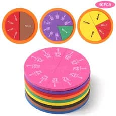 51 Pcs 9 Cores Colorido Circular Brinquedos De Frações Contagem/EVA Rodada Em Forma De Instrumento De Demão/Crianças Educacional Matemática Puzzle Brinquedo