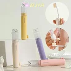 Escova de Dentes de Viagem 2 em 1 Portátil com Dispensador de Pasta - Mini Conjunto Dobrável para Camping e Viagens