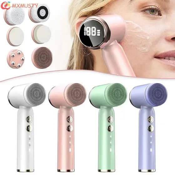 Escova Elétrica De Limpeza Facial MXMUSTY , Limpador Esfoliante Sônico De Compressa Quente E Fria 6 Em 1 , Display LED