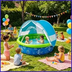 Piscina Infantil Com Dossel , Espaçoso , Economiza Espaço , Proteção Solar , Ao Ar Livre Para Meninos De Verão , Pré-Esc