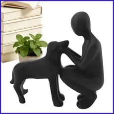 Estatuetas De Cachorro Decoração De Casa Filhote Proprietário Estátua Decorações Para Quarto Mesa Homens Mulheres coelmy