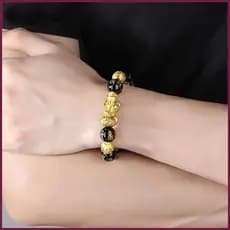 Pulseira De Riqueza Para Homens Preto Obsidiana Ajustável Jóias Encontrar Acessório Flexível Ajuste Pulso keabr