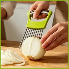 Suporte De Cebola Para Cortar Aço Inoxidável Antiderrapante Utensílios De Cozinha Ferramenta De Fatiador De Alimentos To