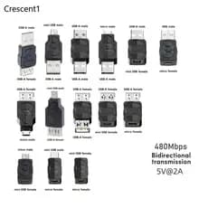 Crescent1 Adaptador USB Para Fêmea Conversor Conector 480Mbps Carregamento DualWay