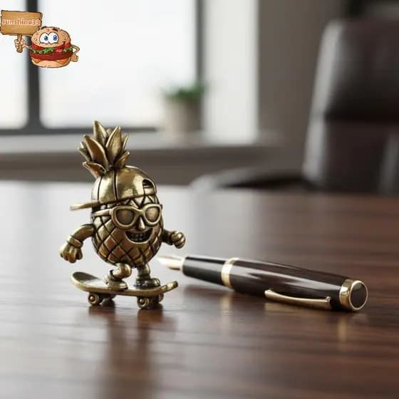 Sol Latão Pinho Skate Estatueta Adorável Dos Desenhos Animados Frutas Casa Ornamento Para Estante Desktop Entrada Decora