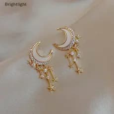 [Brightlight] 2022 Novos Brincos Emaranhado Da Lua Tendência Para Mulher Brinco Pingente De Rhinestone [BR]