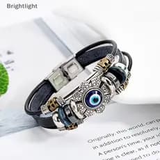 [Brightlight] Pulseiras Turcas Lucky Eye Pulseira Punk De Couro Multicamadas Feita À Mão [BR]
