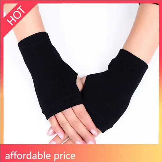 LA2M-1 Par Feminino Luvas De Inverno Sólidas Meio Dedo Malha Pulso Braço Mais Quente Mitten