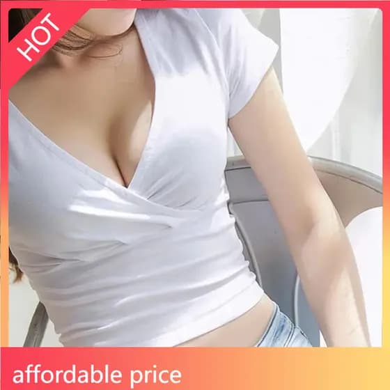 LA2M-1 Pc Camiseta De Manga Curta Para Mulheres Verão Novo Estilo , Decote Em V Profundo , Usado Por Fora , Versão Corea